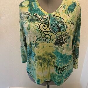ELCC Brand ~ Paisley Print Multi Colored V-Neck Top ~ Size XL PRE OWNED